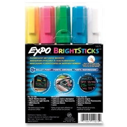 EXPO Bright Sticks Wet-Erase Fluorescent Markers, Bullet Tip, 5/Pack EXPO Bright Sticks, Wet-Erase Fluorescent Markers