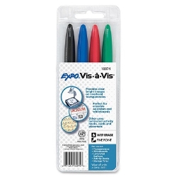 EXPO Vis-A-Vis Wet-Erase Marker Set, Fine Tip, 4/Pack wet-Erase Markers, transparency markers, san16074