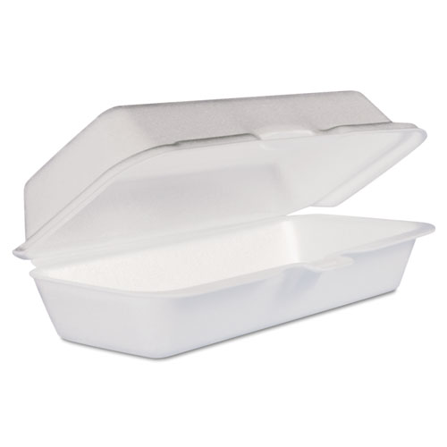 Foam Hinged Lid Container, Hot Dog Container, 3.8" x 7.1" x 2.3", White, 500/Case foam Take-Out Box, carry out container, Styrofoam container