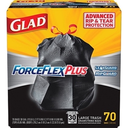 Glad ForceFlex Drawstring Trash Bags, 30 gal, 70/Box, Black glad Trash Bags, 30 gal trash bags