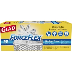 Glad ForceFlex Quick-Tie Medium Trash Bags, 8 gal, 26/Box ForceFlex Trash Bags, 8 gal trash bags