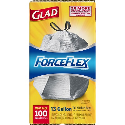 Glad ForceFlex Tall Kitchen Drawstring Trash Bags - 100 count