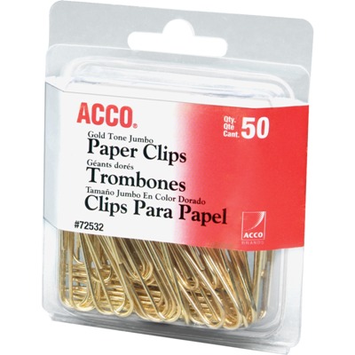 Gold Tone Paper Clips, Smooth Jumbo Size, 50/Pack gold paper clips, cheap paper clips, jumbo paper clips