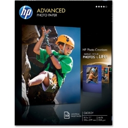 HP Advanced Glossy Photo Paper, 66lb, 8-1/2" x 11", 50 Sheets glossy photo Paper, premium photo paper, hp photo paper