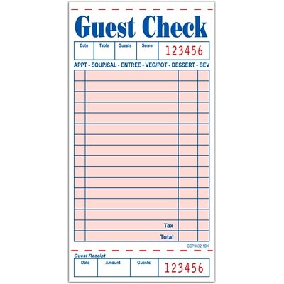 Hawaii/Alaska Single-Part Pink GCP3632 Guest Checks - 6,000 checks    