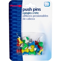 OIC Plastic Precision Push Pins, Assorted Colors, 20/Pack push pins, color push pins