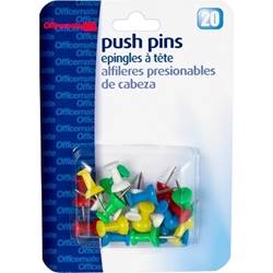 OIC Plastic Precision Push Pins, Assorted Colors, 20/Pack push pins, color push pins
