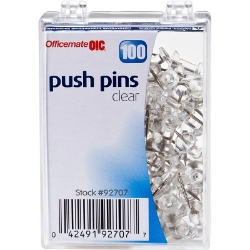 OIC Plastic Precision Push Pins, Clear, 100/Pack push pins, clear push pins