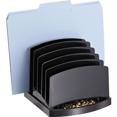 Officemate Incline Sorter, 6 Compartments, Black Plastic desk organizer, file Organizer, incline sorter