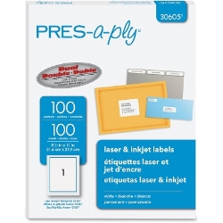 PRES-a-ply Printer Labels, 8.5" x 11", White, Laser & Inkjet, 100/Box sticker paper, 8.5 x 11, full sheet label