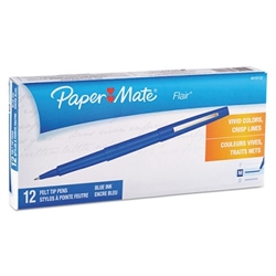 Paper Mate Flair Point Guard Felt Tip Marker Pens, Blue, 12/Pack blue pens, papermate pens, felt tip pens