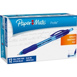Paper Mate Retractable Profile Ballpoint Pens, Blue, 12/Pack blue pens, papermate pens, retractable pens