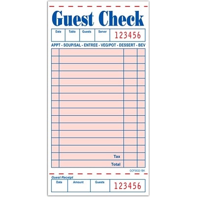Pink 1 Part Server Guest Checks with Bottom Receipt GCP3632 - 50 Books royal GCP3632, guest check 3632, guest checks, 1 part guest check, order pads with stub, pink server pads, restaurant pads, restaurant guest checks