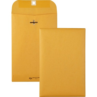 Quality Park Gummed Clasp Envelope, 6" x 9", 28lb, Kraft, 100/Box Clasp Envelope, Brown Envelope