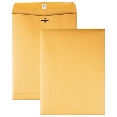 Quality Park Gummed Clasp Envelopes, 9" x 12", 28lb, Kraft, 100/Box Clasp Envelope, Brown Envelope
