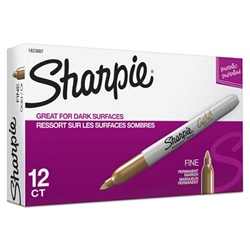 Sharpie Metallic Permanent Marker, Fine Tip, Gold, 12/Box Sharpie markers, gold permanent marker, san1823887, gold sharpies