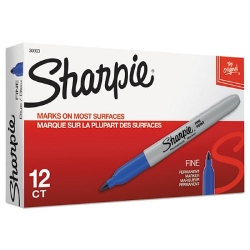 Sharpie Pen-Style Permanent Marker, Fine Tip, Blue, 12/Box Sharpie markers, blue permanent marker, san30003, fine point sharpie