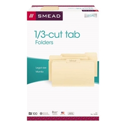 Smead Manila Recycled File Folders, Legal Size, 1/3 Tab Cut, 100/Box file folders, 1/3 cut folders, manila folders, legal size folders