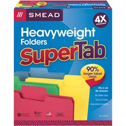 Smead SuperTab® Heavyweight File Folders, 1/3 Tab Cut, 50/Box, Assorted Colors file folders, 1/3 cut folders, color folders