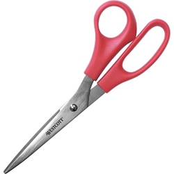 Westcott Stainless Steel 8" Straight Scissors, Red Scissors