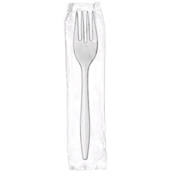 White Disposable Forks Wrapped Individually, Medium Weight, 1,000/Case white plastic forks, wrapped cutlery, restaurant disposable forks, individually wrapped forks, to go cutlery, disposable white forks