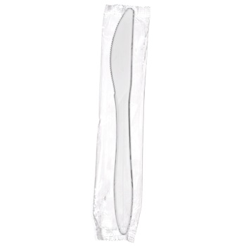 White Disposable Knives Individually Wrapped, Medium Weight, 1000/Case white plastic knives, restaurant disposable knives, bulk wrapped plastic knives, to go cutlery, disposable individually wrapped knives