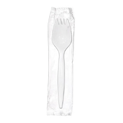 White Disposable Sporks Individually Wrapped, Medium Weight, 1000/Case white plastic sporks, restaurant disposable sporks, bulk individually wrapped plastic sporks, to go cutlery wrapped, disposable white sporks