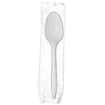 White Disposable Teaspoons Wrapped Individually, Medium Weight 1,000 white plastic spoons individually wrapped, restaurant disposable teaspoons, bulk wrapped plastic spoons, to go cutlery, disposable white teaspoons