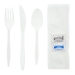 White Wrapped Cutlery: Fork, Teaspoon, Knife, Napkin, S & P, 250/Case - PCKMW250