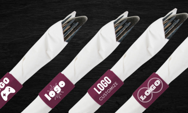 Custom printed self-adhesive napkin bands with restaurant logo